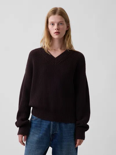 Gap 100% Cotton Oversized Shaker V-neck Sweater