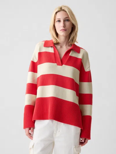 Gap 24/7 Split-hem Polo Shirt Sweater In Red Stripe