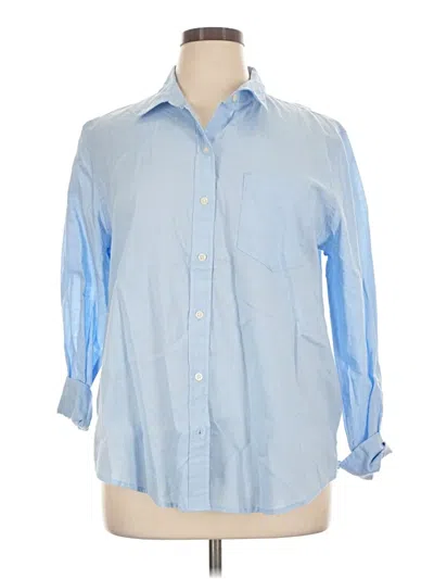 Gap 3/4 Sleeve Button Down Shirt In Blue