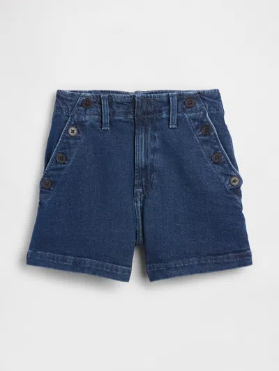 Gap 3.5" High Rise Sailor Denim Shorts In Blue