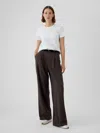 Gap 365 High Rise Brushed Twill Pleated Trousers In Brown Houndstooth