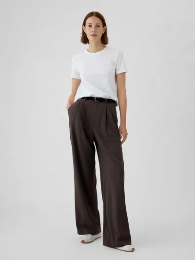 Gap 365 High Rise Brushed Twill Pleated Trousers In Brown Houndstooth