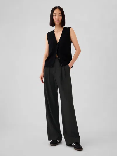 Gap 365 High Rise Brushed Twill Pleated Trousers In Charcoal Grey