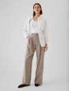 Gap 365 High Rise Brushed Twill Pleated Trousers In Cool Brown