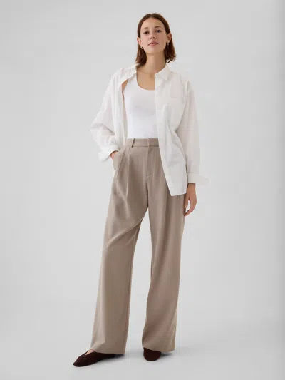 Gap 365 High Rise Brushed Twill Pleated Trousers In Cool Brown