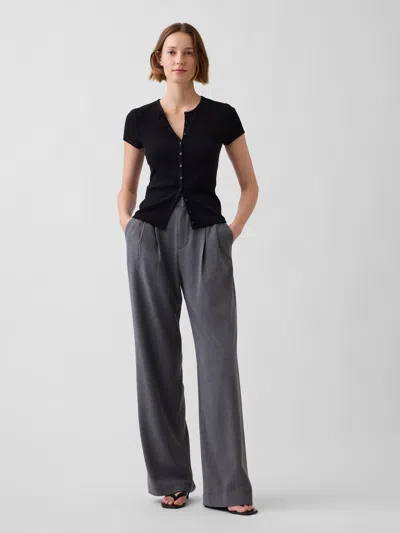 Gap 365 High Rise Brushed Twill Pleated Trousers In Dark Grey