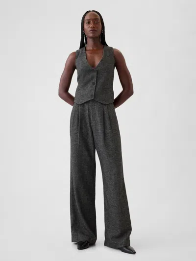 Gap 365 High Rise Brushed Twill Pleated Trousers In Grey Herringbone