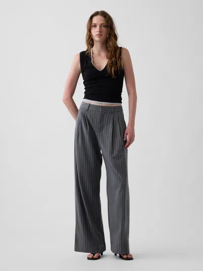 Gap 365 High Rise Brushed Twill Pleated Trousers In Grey Pinstripe