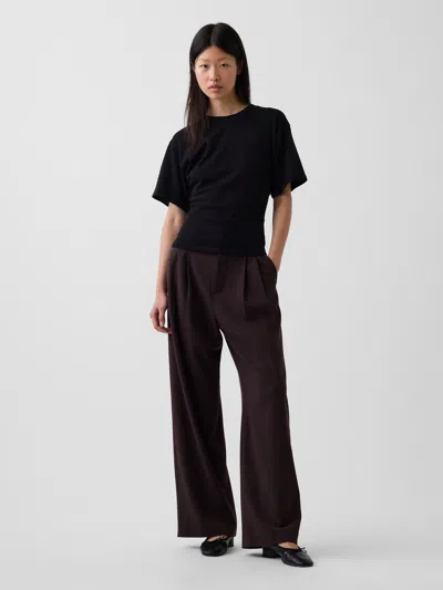 Gap 365 High Rise Brushed Twill Pleated Trousers In Terra Brown