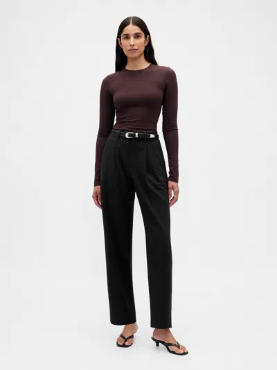 Gap 365 High Rise Brushed Twill Taper Ankle Trousers In Black