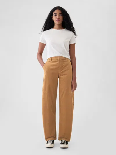 Gap 365 High Rise Corduroy Tapered Trousers In Khaki Tan