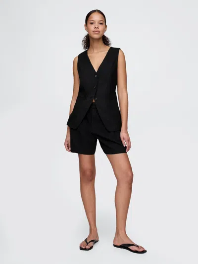Gap 365 High Rise Linen-blend Shorts In Black