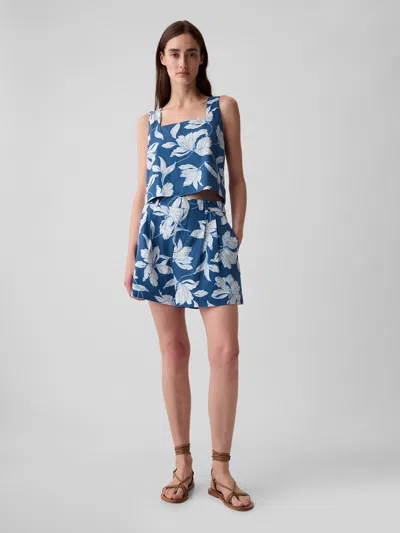 Gap 365 High Rise Linen-blend Shorts In Blue & White Floral