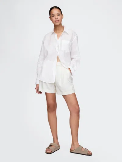Gap 365 High Rise Linen-blend Shorts In Off White