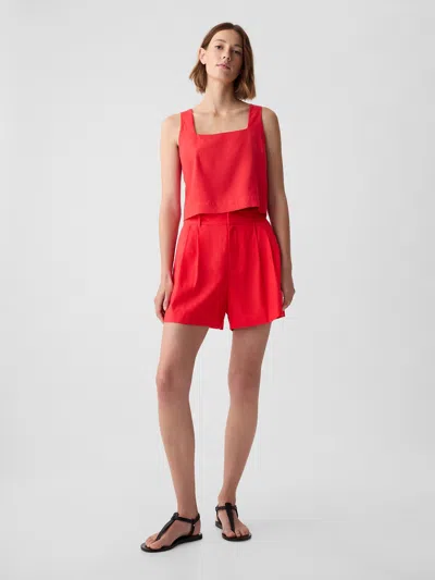 Gap 365 High Rise Linen-blend Shorts In Slipper Red