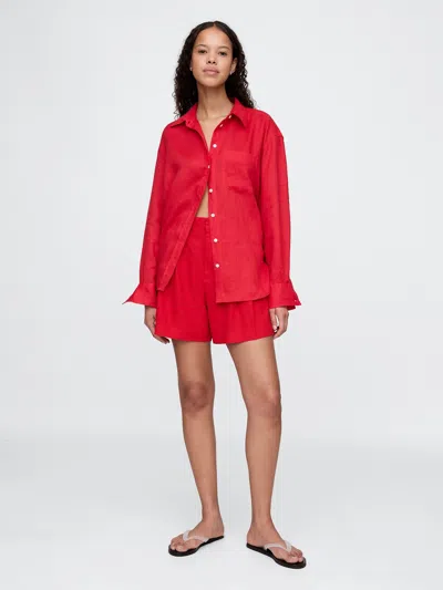 Gap 365 High Rise Linen-blend Shorts In Tomato Sauce Red