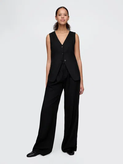 Gap 365 High Rise Linen-blend Trousers In Basic Black