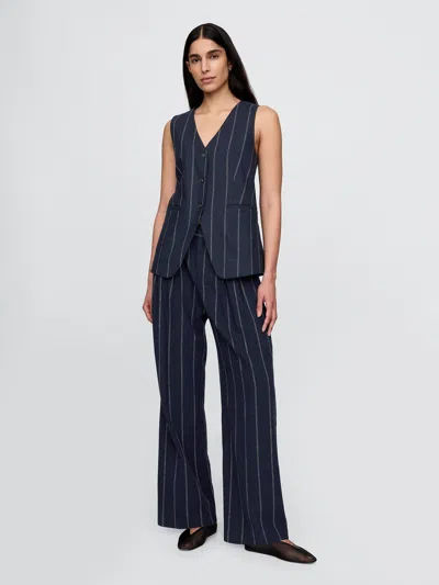 Gap 365 High Rise Linen-blend Trousers In Bold Navy Blue Stripe
