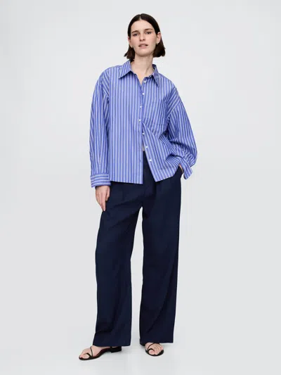 Gap 365 High Rise Linen-blend Trousers In Classic Navy Blue