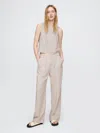 Gap 365 High Rise Linen-blend Trousers In Flax Linen Tan
