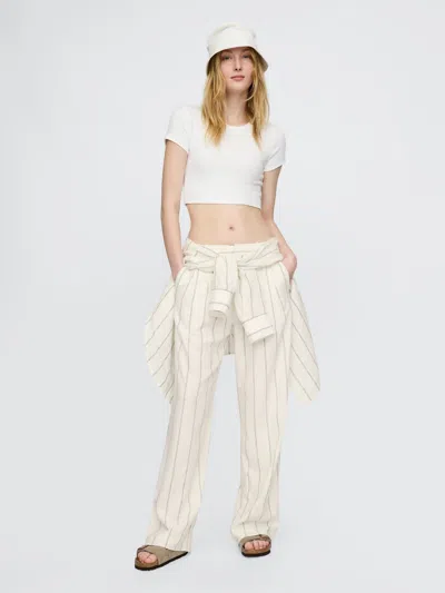 Gap 365 High Rise Linen-blend Trousers In Off White Stripe