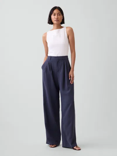 Gap 365 High Rise Pleated Trousers In Blue Slate
