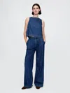 Gap 365 High Rise Ultrasoft Denim Pleated Trousers In Dark Indigo
