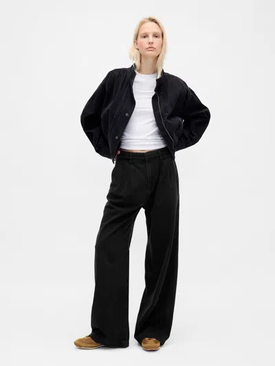 Gap 365 High Rise Ultrasoft Pleated Denim Trousers In Black