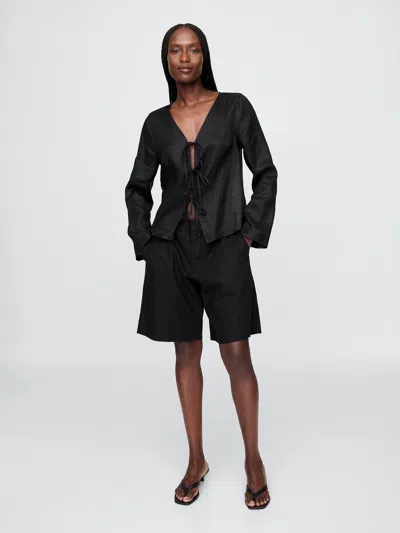 Gap 365 Low Rise Linen-blend Trouser Shorts In Black