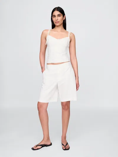 Gap 365 Low Rise Linen-blend Trouser Shorts In Off White