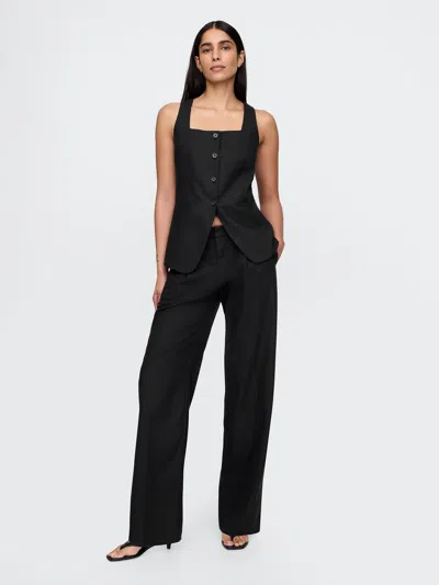 Gap 365 Low Rise Linen-blend Trousers In Basic Black