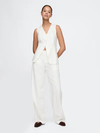 Gap 365 Low Rise Linen-blend Trousers In Off White