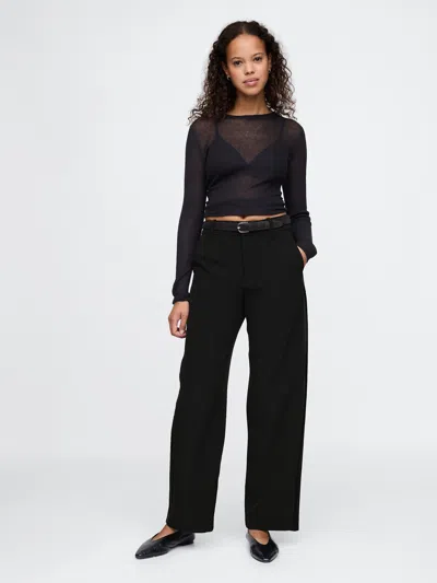 Gap 365 Mid Rise Satin-trim Trousers In Basic Black