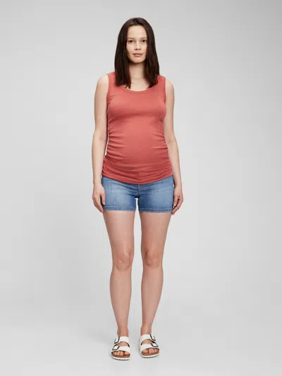 Gap 4" Maternity Inset Panel Denim Shorts In Medium Wash