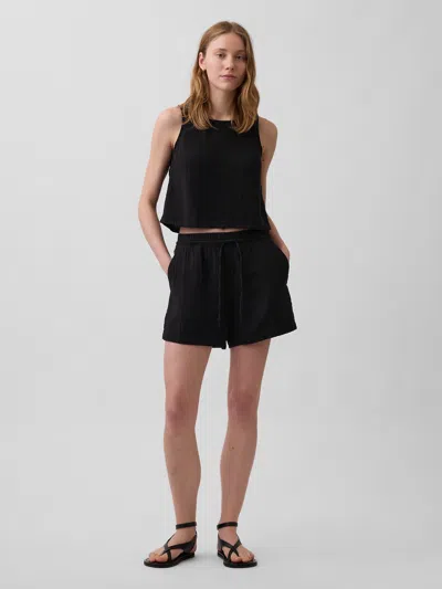 Gap 4" Mid Rise Cotton Gauze Easy Shorts In Black