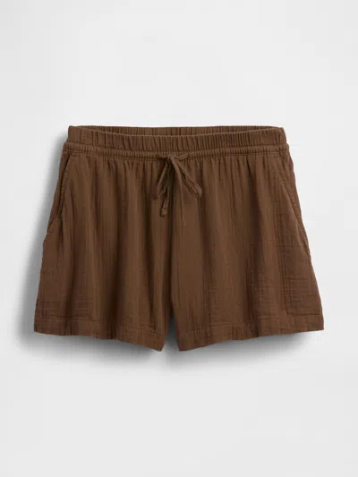Gap 4" Mid Rise Cotton Gauze Easy Shorts In Brown