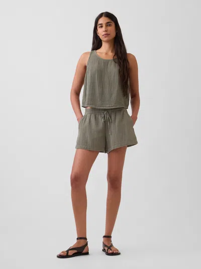 Gap 4" Mid Rise Cotton Gauze Easy Shorts In Green