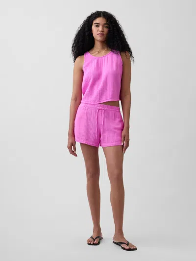 Gap 4" Mid Rise Cotton Gauze Easy Shorts In Pink