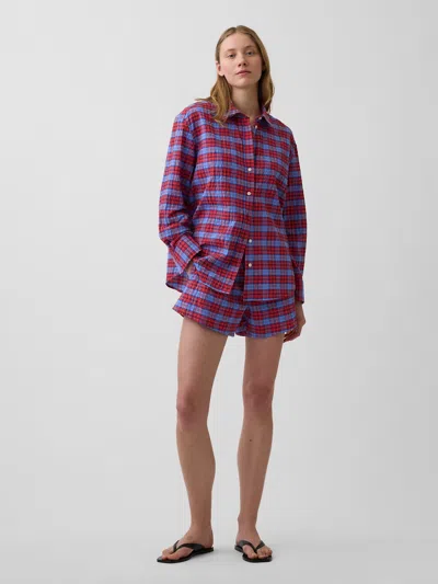 Gap 4" Seersucker Plaid Boxer Shorts In Red