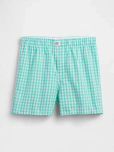 Gap 4.5" Poplin Boxers In Turquoise Gingham