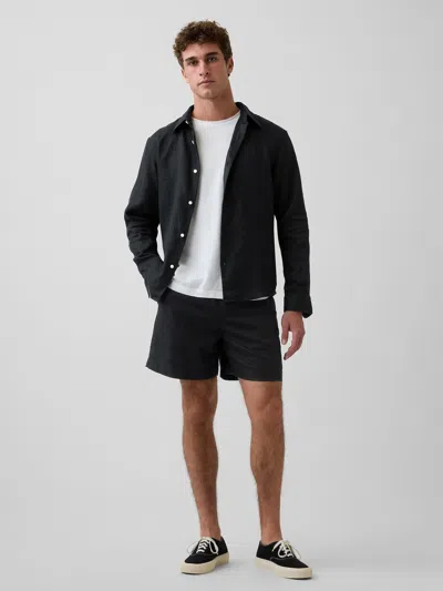 Gap 5.5" Linen-blend Relaxed Shorts In Black