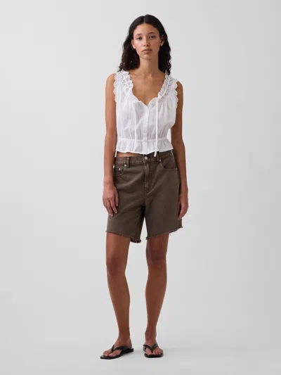 Gap 8" Mid Rise Loose Denim Bermuda Shorts In Brown