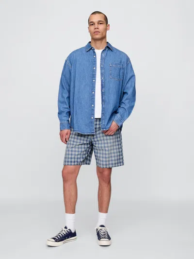 Gap '90s Loose Denim Plaid Shorts