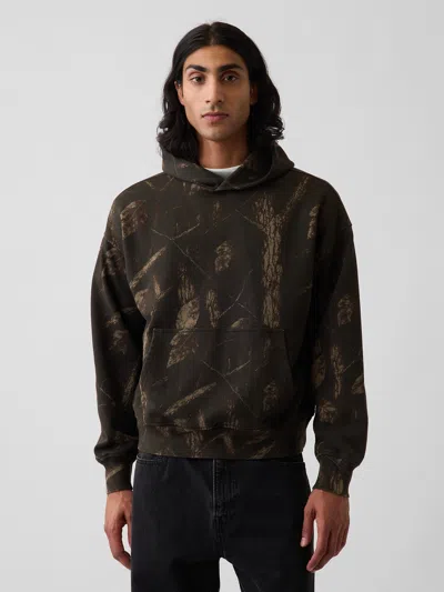 Gap Adult Heavyweight Oversized Hoodie In Khaki Tan Leaf Print