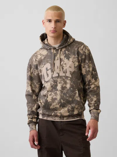Gap Adult Vintagesoft Arch Logo Hoodie In Khaki Tan Leaf Print