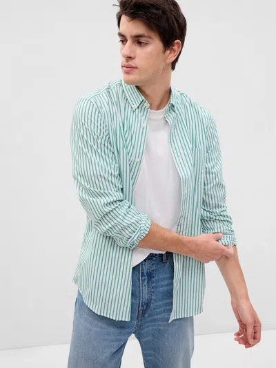 Gap All-day Poplin Shirt In Standard Fit In Green Stripe