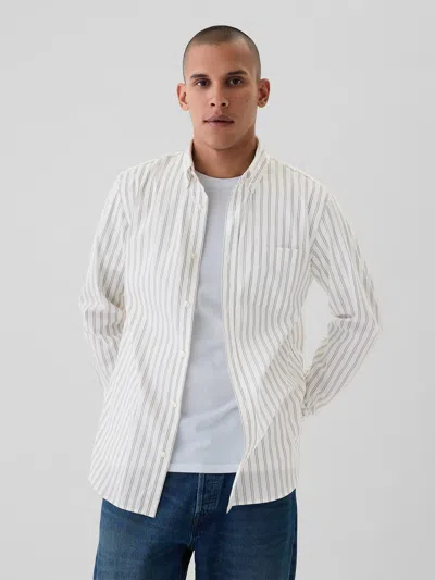 Gap All-day Poplin Shirt In Standard Fit In Green Striped