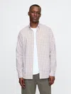 Gap All-day Poplin Shirt In Standard Fit In Taupe White Plaid