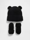 Gap Baby & Toddler Cashsoft Bear Beanie & Mittens Set In Black