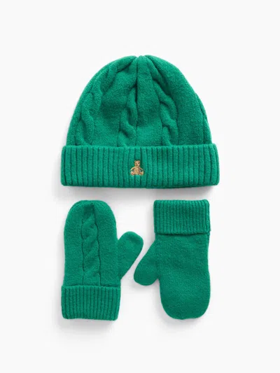 Gap Baby & Toddler Cashsoft Cable-knit Beanie & Mittens Set In Holiday Green